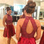 Sexy Two Piece Short Rhinestone Cute Red Homecoming Dresses 2018, CM484