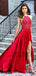 Classical Halter Split Red Beaded Prom Evening Dresses, TYP1499