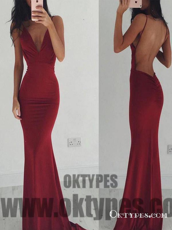 Sexy Prom Dresses, Long Evening Dresses, Backless Prom Dresses, V-neck Prom Dresses, Red Party Dresses, TYP0061