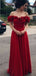 A-Line Off-the-Shoulder Dark Red Chiffon Prom Dresses with Flower, TYP1304