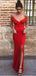 Sheath Off-the-Shoulder Long Cheap Red Prom Party Dresses with Split, TYP1279