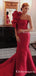 Elegant One Shoulder Flower Red Satin Sexy Backless Zipper Mermaid Long Cheap Formal Prom Dresses, PDS0047