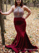 Halter Wine Red Long Beaded Prom Evening Dress with Open Back, TYP1719