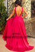 Red Spaghetti Strap V-neck Backless Prom Dresses, Long Mermaid Soft Satin Prom Dresses, TYP0579