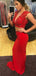 Two Piece V-Neck Open Back Red Jersey Prom Dress with Beading, TYP1338