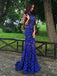 Royal Blue Lace Prom Dresses, Long Prom Dresses, Lace Formal Dresses,Open-back Beading Evening Dresses, TYP0056