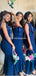 One Shoulder Royal Blue High Low Mermaid Long Cheap Bridesmaid Dresses, BDS0092