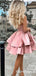 Princess A Line One Shoulder Pink Short Homecoming Dresses, TYP2026