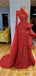 New Arrival Sparkly Sexy A-line Red One Shoulder Long Sleeve High Slit Long Cheap Sequin Prom Dresses, TYP2060