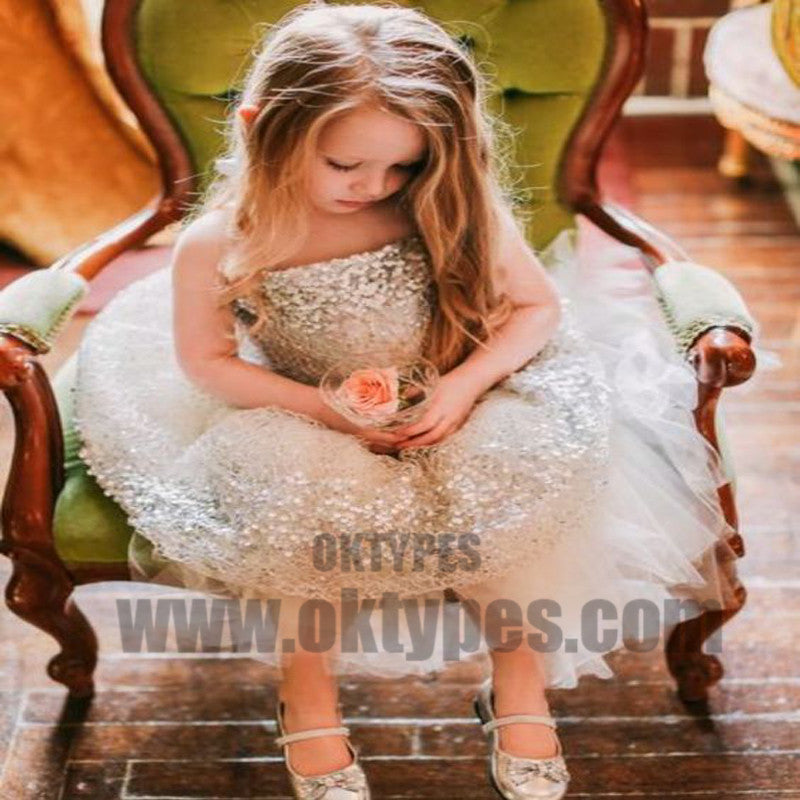 Ball Gown Strapless Knee-Length Sequined Flower Girl Dresses, Cute Flower Girl Dresses, TYP0716