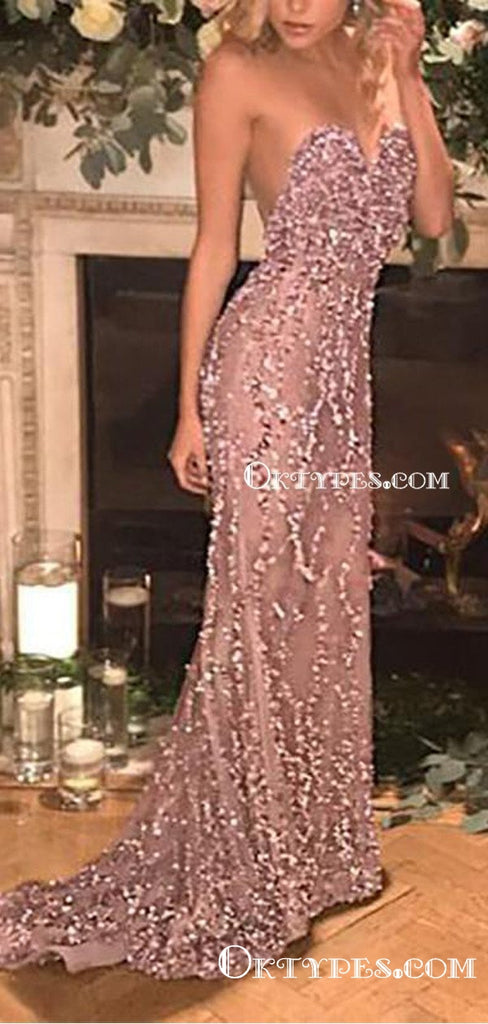 Sweetheart Sleeveless Sexy Sparkly Heavy Beaded Long Cheap Mermaid Backless Prom Dresses, TYP2088