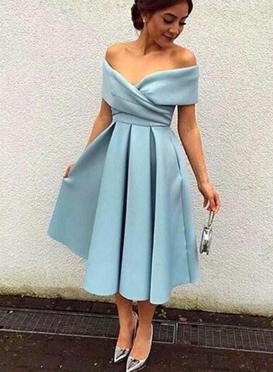 Off Shoulder Dusty Blue Short Cheap Homecoming Dresses 2018, CM543