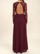 A-line Burgundy Chiffon Long Sleeves Lace Bridesmaid Dresses, TYP1231