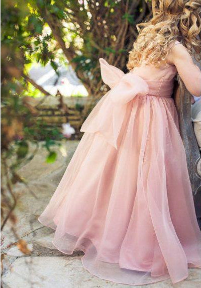 Floor Length Cute Pink Flower Girl Dresses with Sash, TYP1219