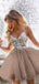 Spaghetti Strap Sweetheart Brown Chiffon Lace Appliqued Homecoming Dresses, HDS0045