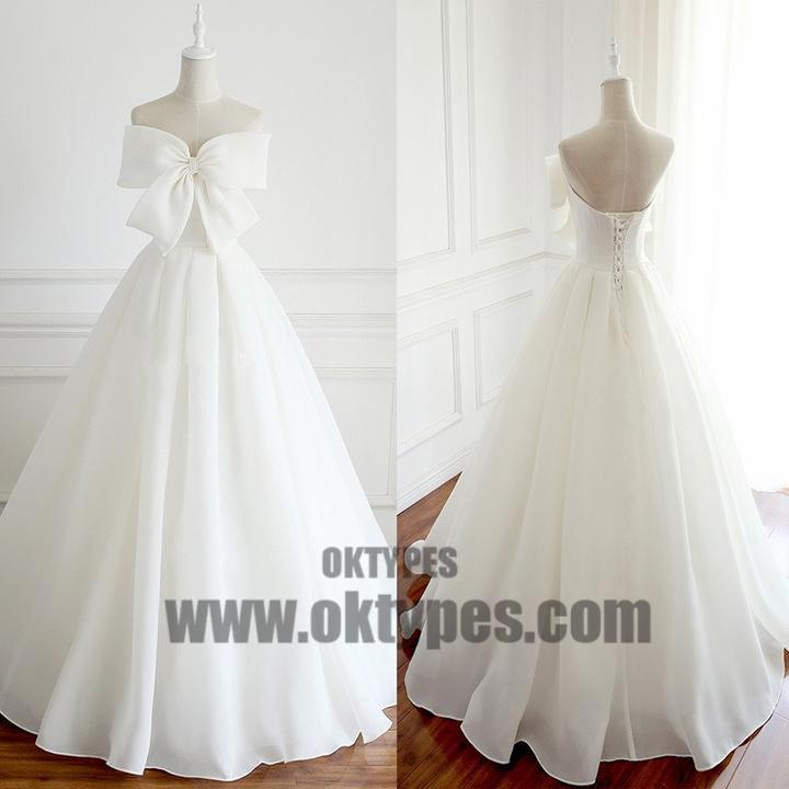 Newest Design Organza Bow A-line Lace Up Wedding Dresses, Chic Popular Wedding Dresses, TYP0604