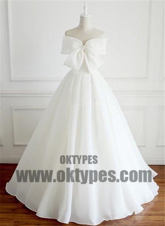 Newest Design Organza Bow A-line Lace Up Wedding Dresses, Chic Popular Wedding Dresses, TYP0604