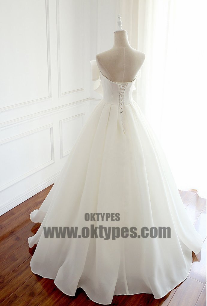 Newest Design Organza Bow A-line Lace Up Wedding Dresses, Chic Popular Wedding Dresses, TYP0604