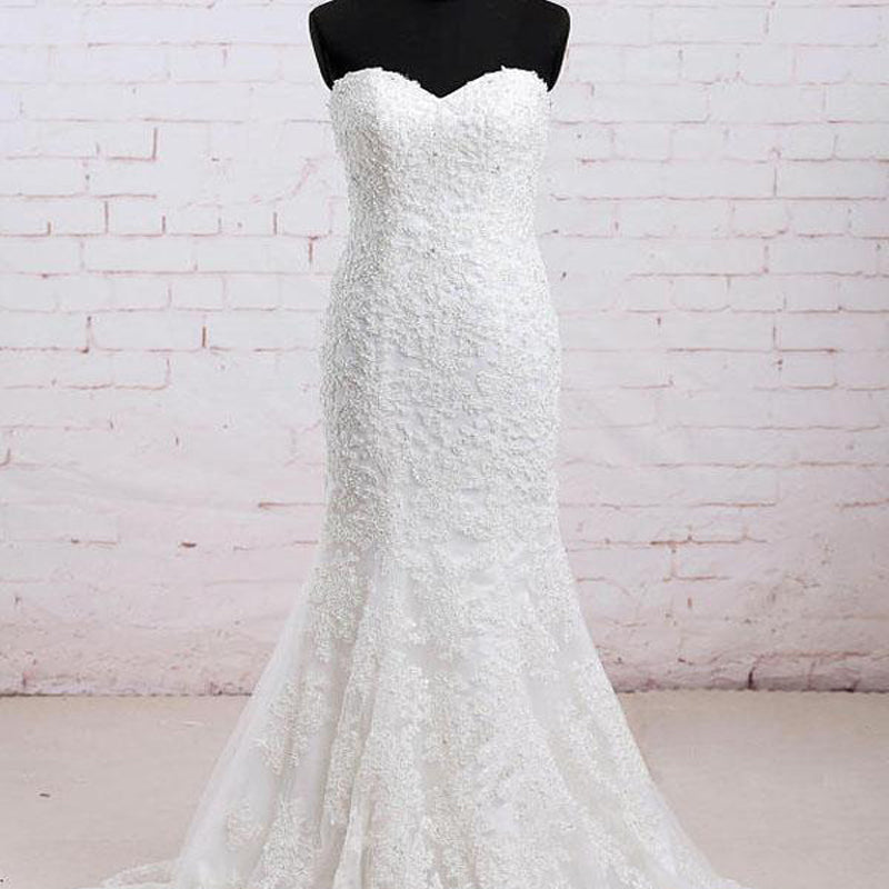 Mermaid Scoop Sleeveless Court Train Long Cheap Lace Wedding Dresses, TYP1038