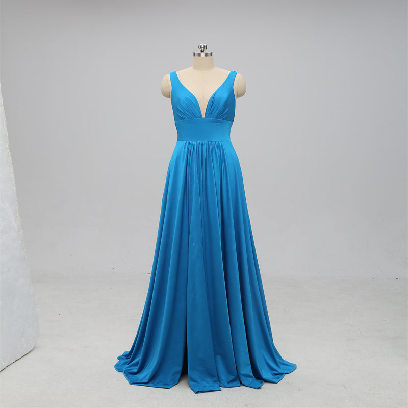 Teal V Neck Side-Slit Cheap Long Bridesmaid Dresses Online, TYP0399