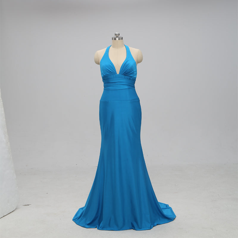 Teal Halter Mermaid Backless Long Cheap Bridesmaid Dresses Online, TYP1072