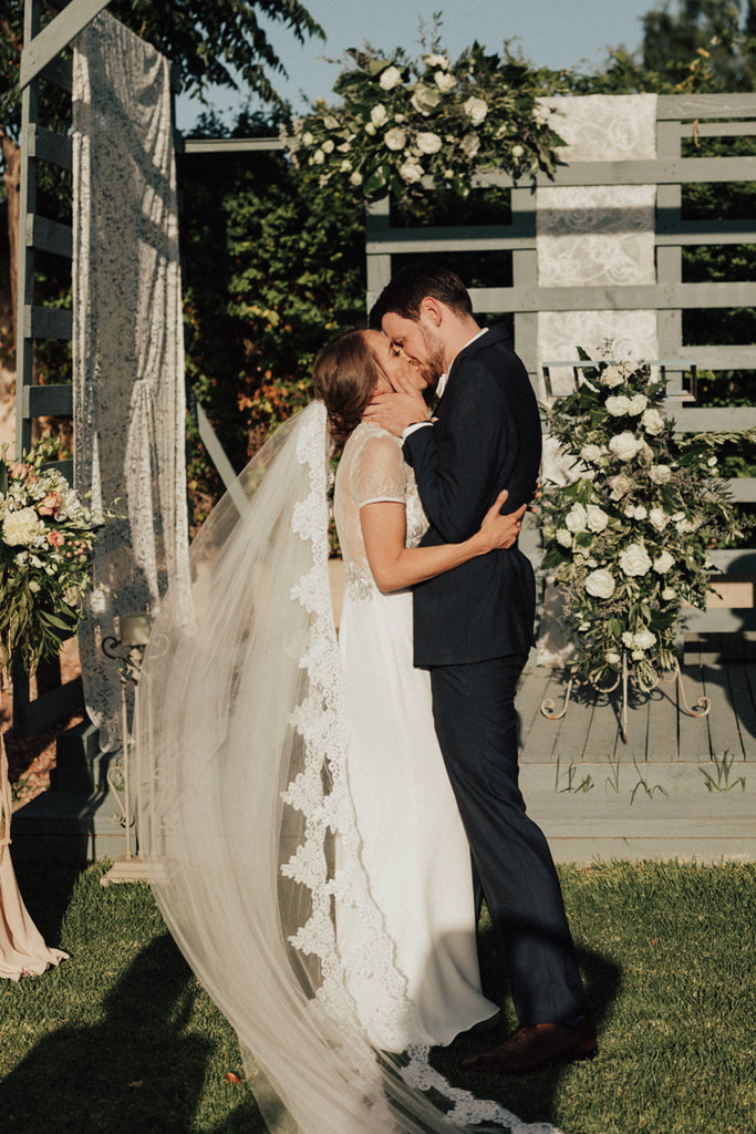 Elegant White Round Neck Short Sleeve Long Outdoor Wedding Dresses, TYP1561