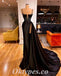 Sexy Black Satin Spaghetti Straps V-Neck Sleeveless Side Slit Mermaid Long Prom Dresses ,PDS0625