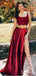 Two Pieces Scoop Sleeveless Burgundy Split Criss Cross Back Prom Dresses, TYP1521