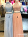 High Neck Peach Two Piece Long Cheap Prom Dresses with Beading, TYP1811