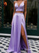 Charming Two Piece Bow knot Back Violet Long Cheap Prom Dresses, TYP1714