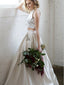 Two Piece Bateau White Satin Prom Dresses with Beading&Pockets, TYP1285