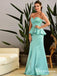 Mermaid Sweetheart Long Mint Satin Prom Dresses with Ruffles, TYP1713