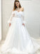 Elegant Off Shoulder Long Sleeves V-Neck A-Line Long Wedding Dresses,WDS0136