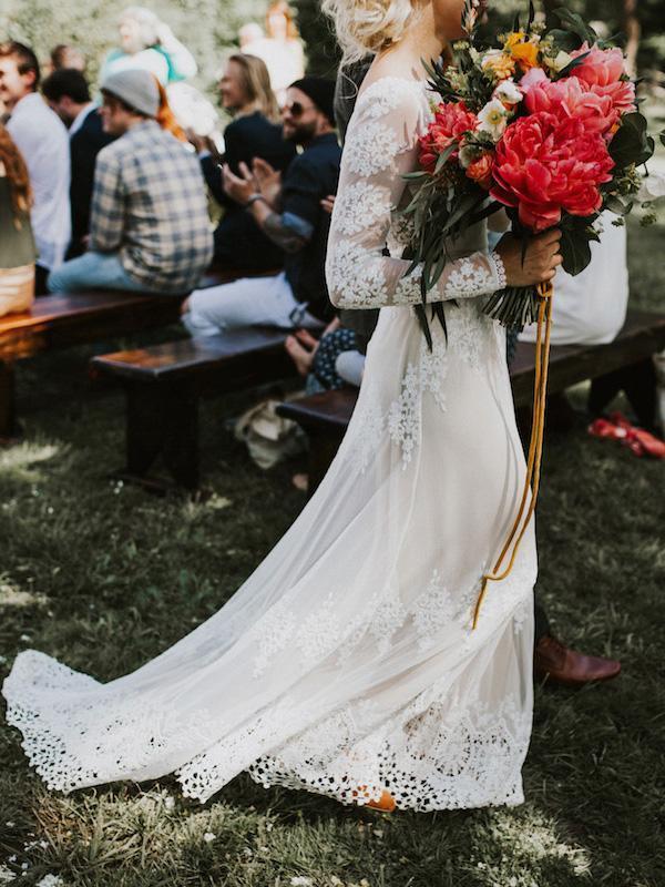 Long Sleeve Ivory Sheath Backless Lace Applique Country Wedding Dresses, TYP1241