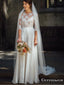 New Arrival Round Neck Half Sleeve A-line Long Chiffon Top Lace Cheap Charming Wedding Dresses, WDS0010