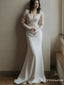 New Arrival Eleagnt Charming V-neck Long Sleeve Lace Appliqued Mermaid Long Cheap Wedding Dresses, WDS0007