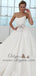 A-Line Strapless Long White Satin Wedding Dresses with Bow Knot, TYP1490