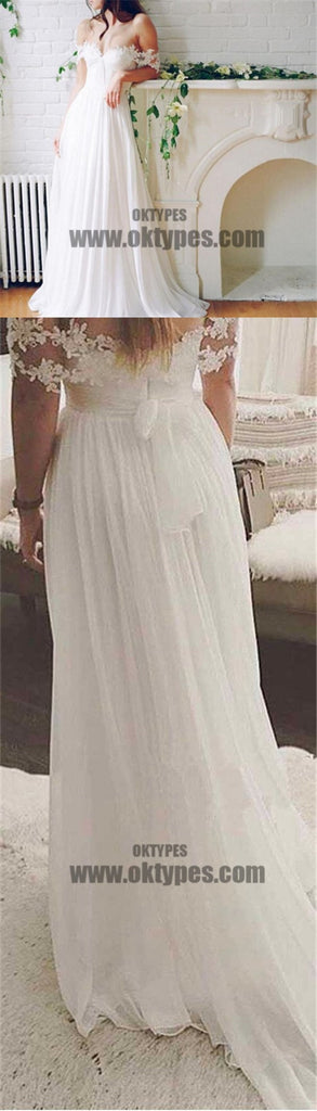 Popular Off Shoulder Long A-line White Chiffon Sexy Lace Wedding Dresses, TYP0605