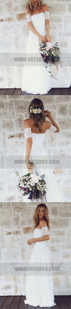 Off Shoulder Casual Cheap Ivory Lace Wedding Dresses Online, TYP0798