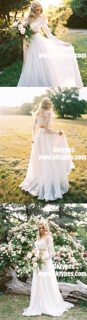 2 Pieces Lace Top Chiffon Skirt Romantic Country Wedding Dresses, TYP0937