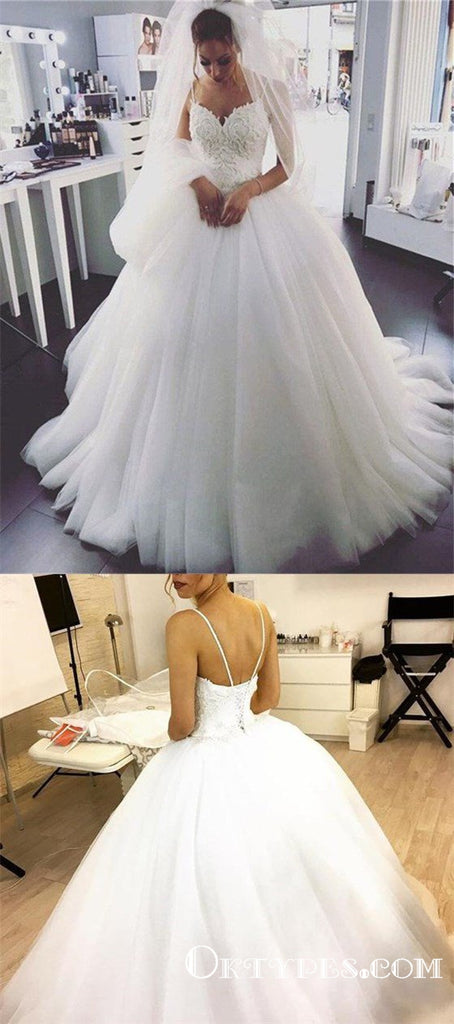 Romantic Ball Gown Sweetheart White Tulle Wedding Dresses with Appliques, TYP1946