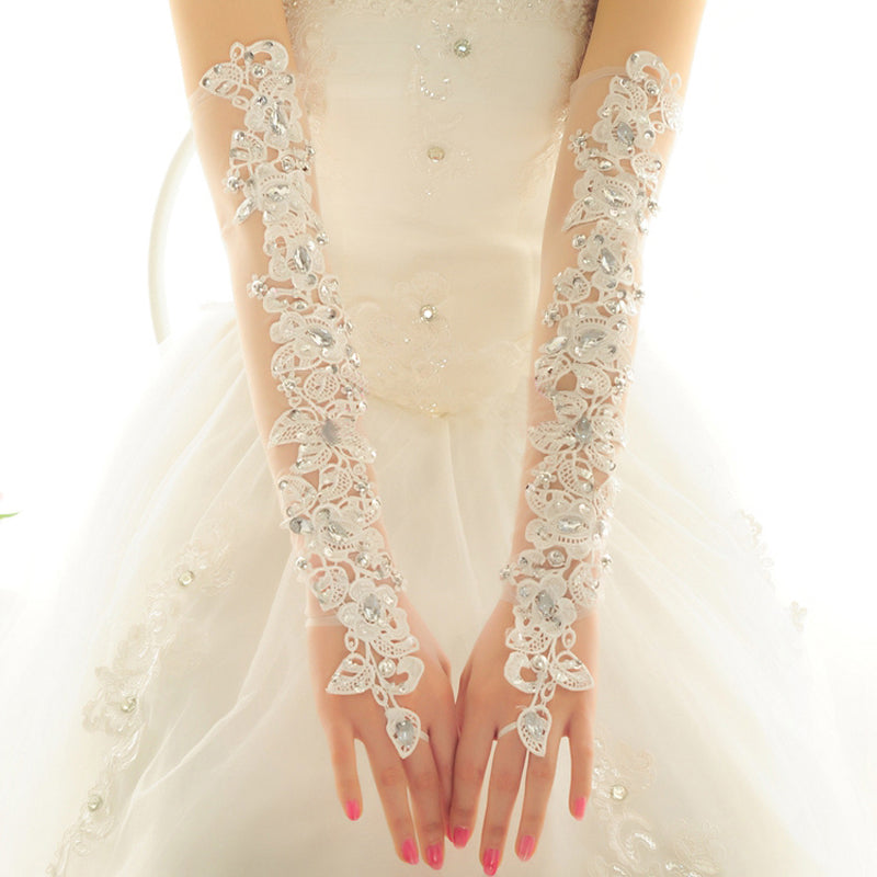 Wedding Gloves, Lace Flower Bridal Gloves, Beading Gloves, Long Gloves, TYP0532