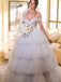 Off-The-Shoulder Ivory Tulle Ball Gown Long Cheap Wedding Dresses, WDS0066