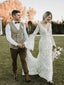 Long Sleeve V-neck Lace Mermaid Long Cheap Wedding Dresses, WDS0064