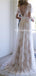 Short Sleeve V-Neck Sweep Train Lace Boho Wedding Dresses Online, TYP0996