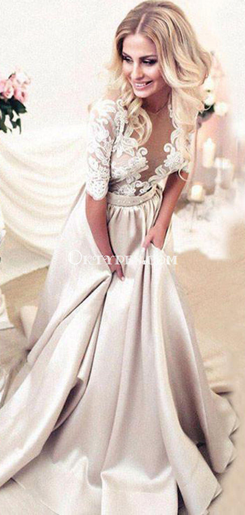 Charming New Arrival Half Sleeves Lace Top Soft Beautiful Simple Wedding Dress, TYP0839