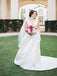 Charming V-neck Sexy Backless Off-White Satin A-line Long Cheap Wedding Dresses, WDS0011