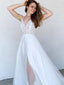 Spaghetti Straps Side Slit Beaded A-line Long Cheap Wedding Dresses, WDS0057