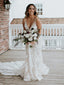 Charming V-neck Lace Mermaid Long Cheap Wedding Dresses, WDS0017