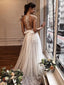 Romantic V-neck Lace A-line Long Cheap Wedding Dresses, WDS0053